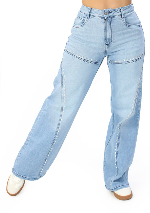 MRP21520 Light Denim Wide Leg Jean by Maripily Rivera