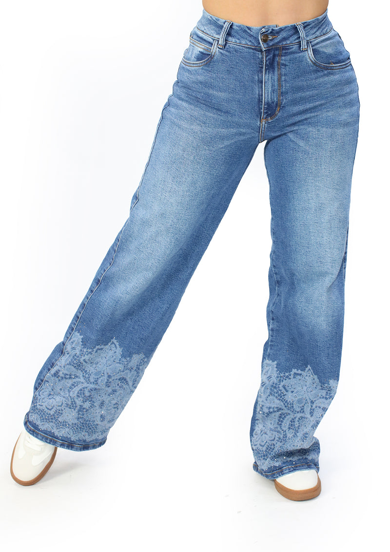 MRP21529 Light Denim Wide Leg Jean by Maripily Rivera