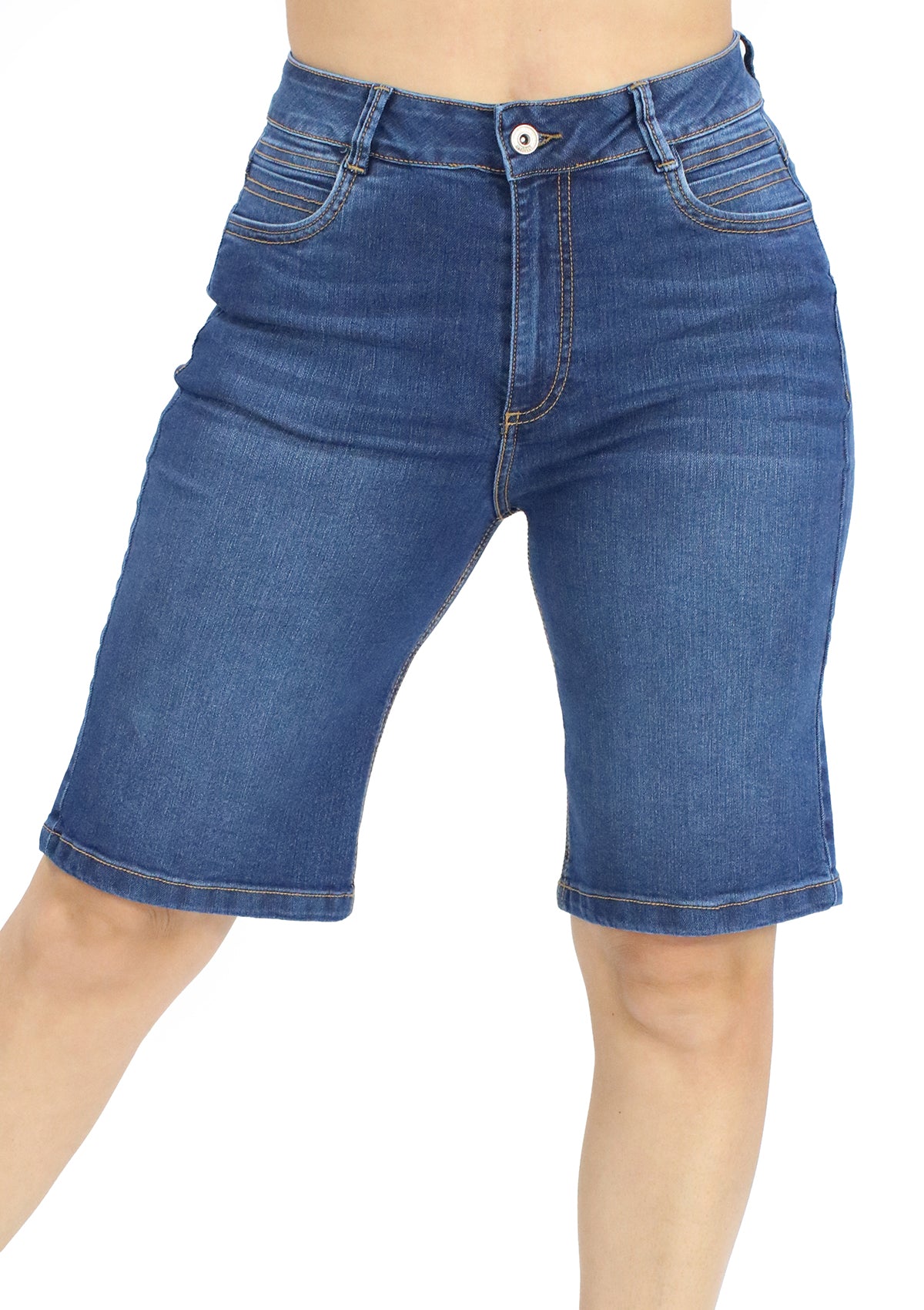 MRP-21566 Medium Denim Bermuda Jeans by Maripily Rivera