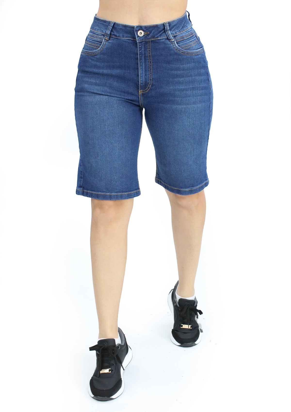MRP-21566 Medium Denim Bermuda Jeans by Maripily Rivera