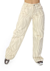 MRP21573 Ivory / Beige Denim Straight Fit Jean by Maripily Rivera