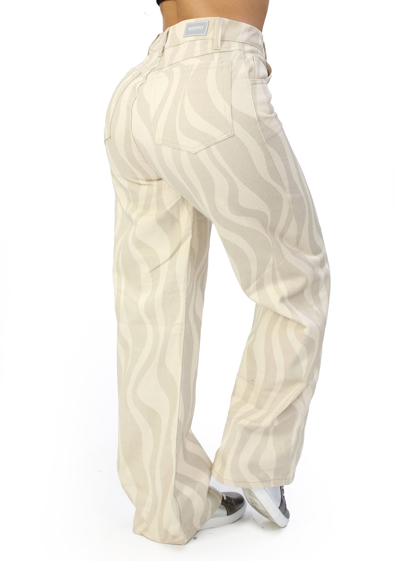 MRP21573 Ivory / Beige Denim Straight Fit Jean by Maripily Rivera