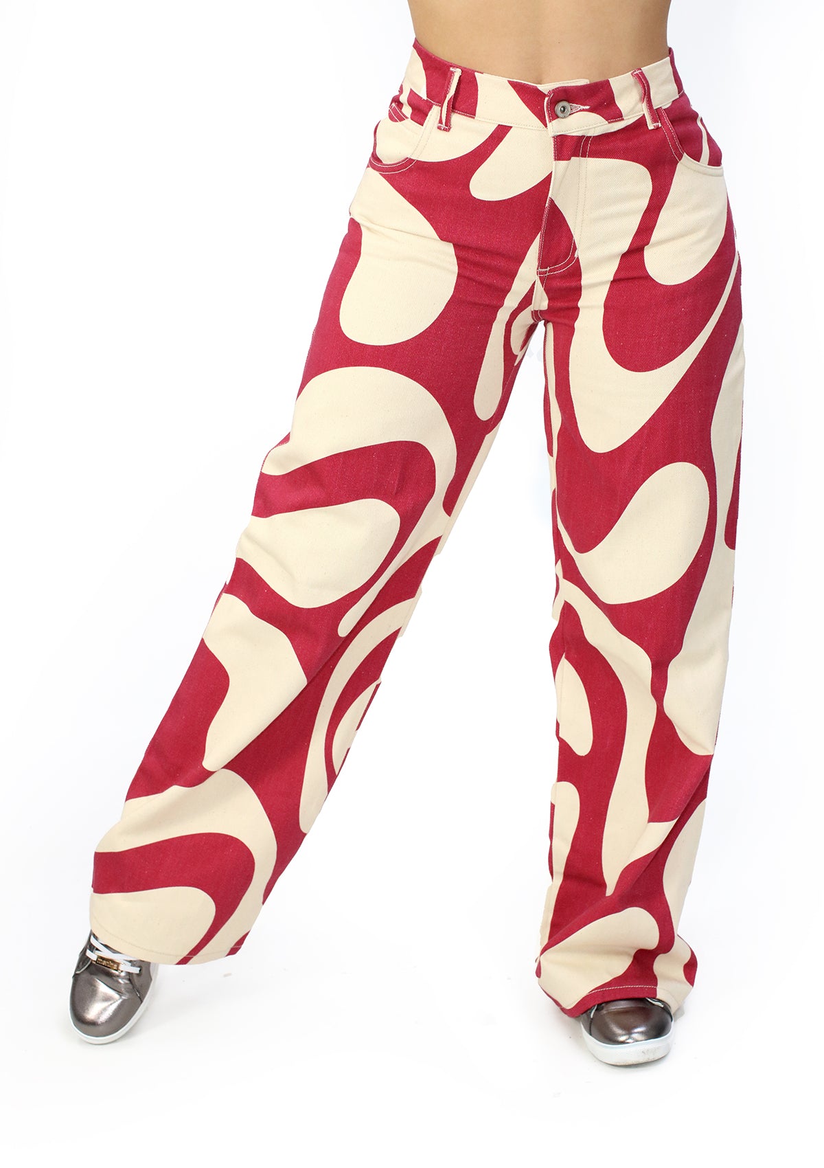MRP-21573 Red / Beige Denim Straight Fit Jean by Maripily Rivera