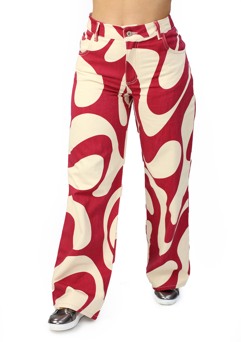 MRP21573 Red / Beige Denim Straight Fit Jean by Maripily Rivera