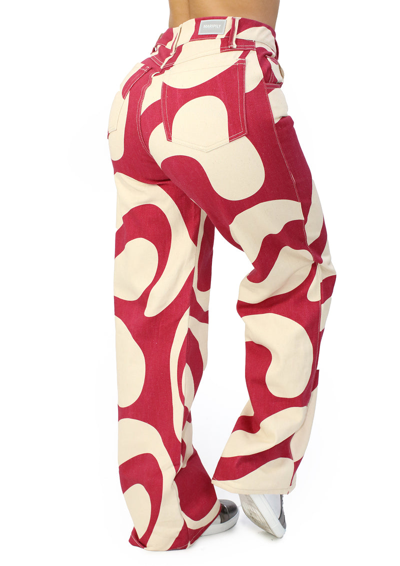 MRP21573 Red / Beige Denim Straight Fit Jean by Maripily Rivera