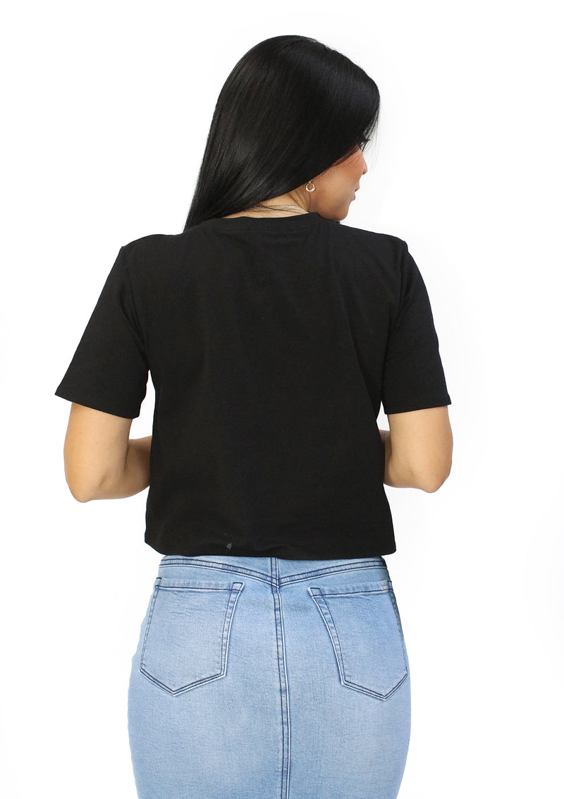 NYFOILPR-T1479 Black Bandera T-Shirt de Mujer