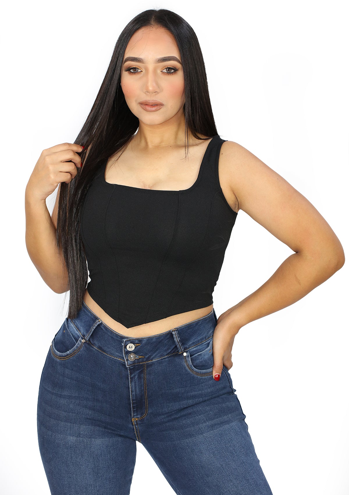 NY-T-1352-S Black Solid Top de Mujer