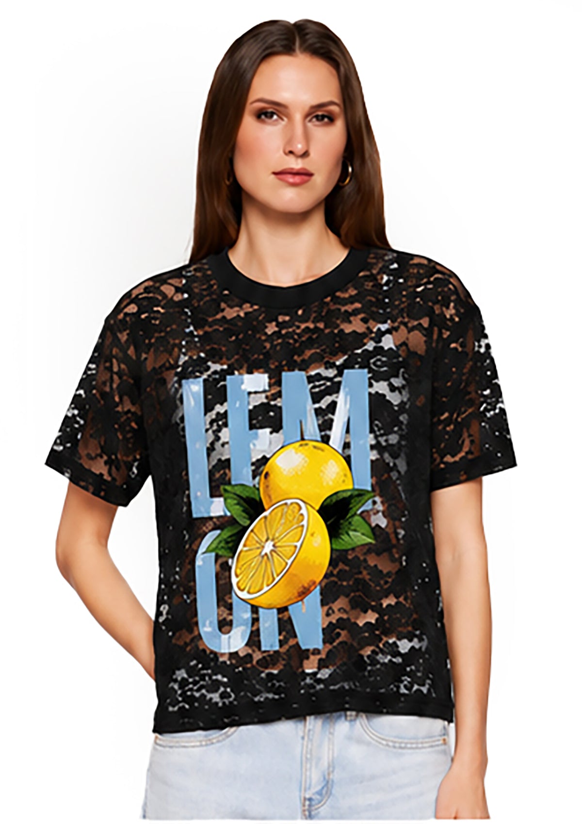 NY-T-1622-LC Black Lemon TShirt de Mujer