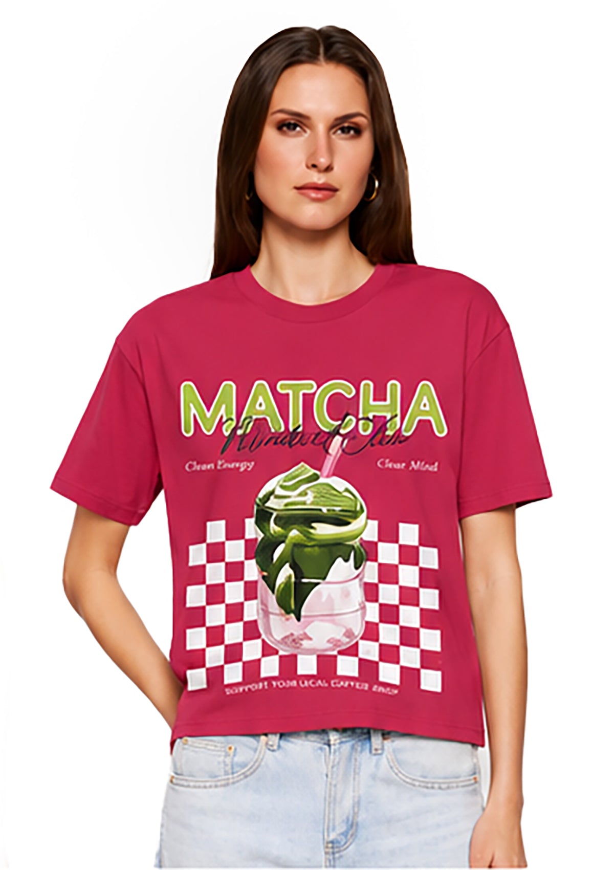 NY-T-1622-OV Red Matcha Mindset Club T-Shirt de Mujer