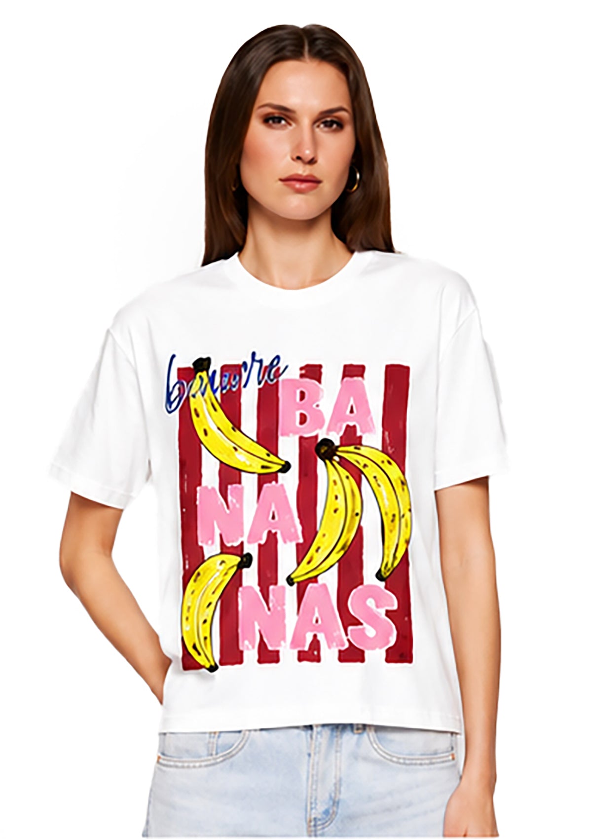 NY-T-1622-OV White Be More Bananas T-Shirt de Mujer