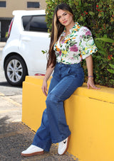 OM-T-5664 Lemon Print Blusa de Mujer