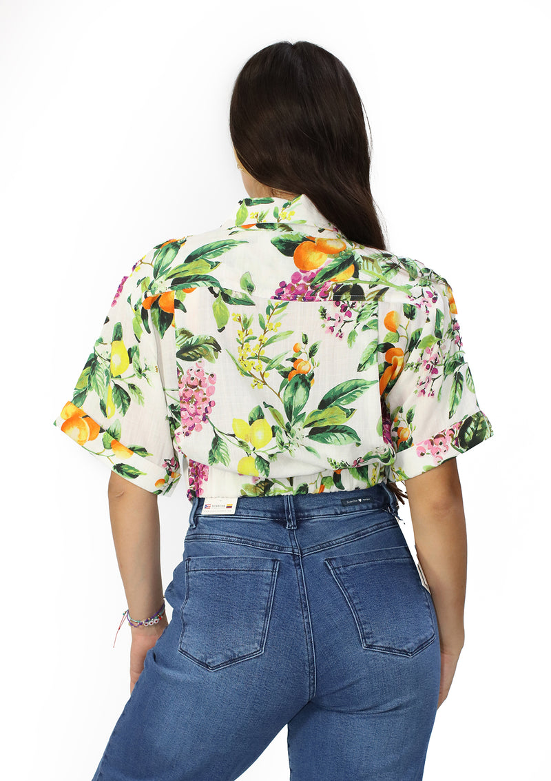 OM-T-5664 Lemon Print Blusa de Mujer