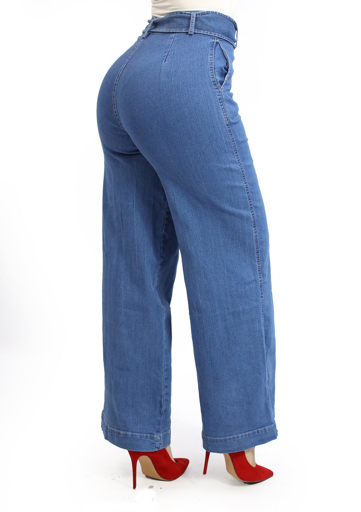 PH-MP-114 Medium Denim Wide-Leg Jeans de Mujer
