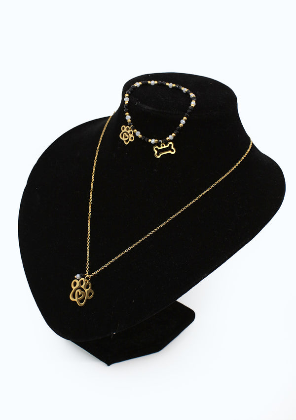 PP-3461 Gold Paw Set Cadena Charm & Pulsera