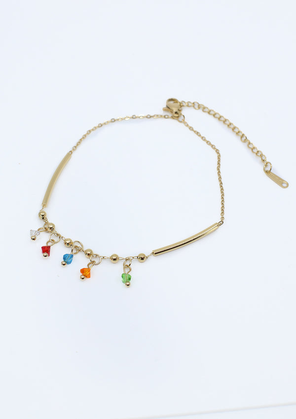 PP-3462 Gold Multi Colors Stainless Steel Tobillera de Mujer