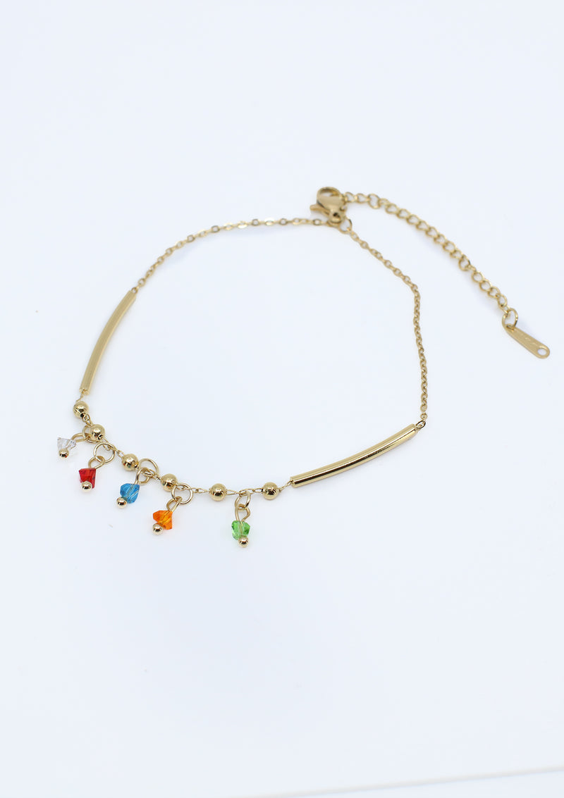 PP-3462 Gold Multi Colors Stainless Steel Tobillera de Mujer
