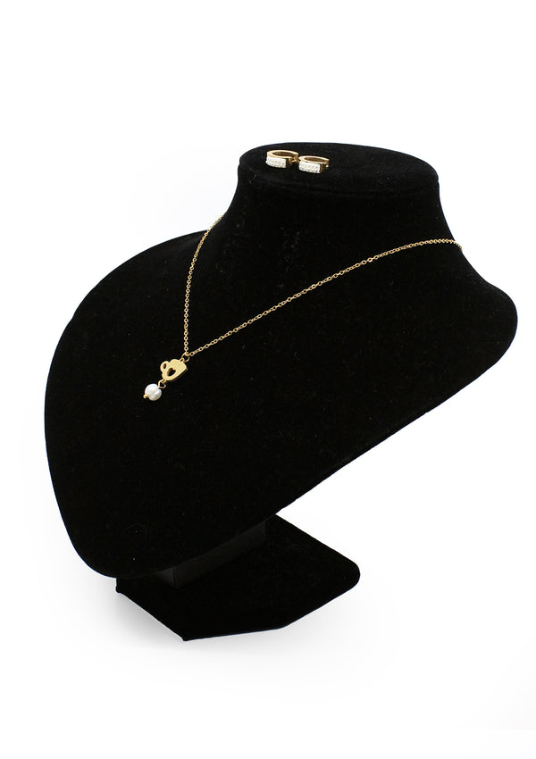 PP-3495-F Coffee Pearls Cadena Charm & Huggies