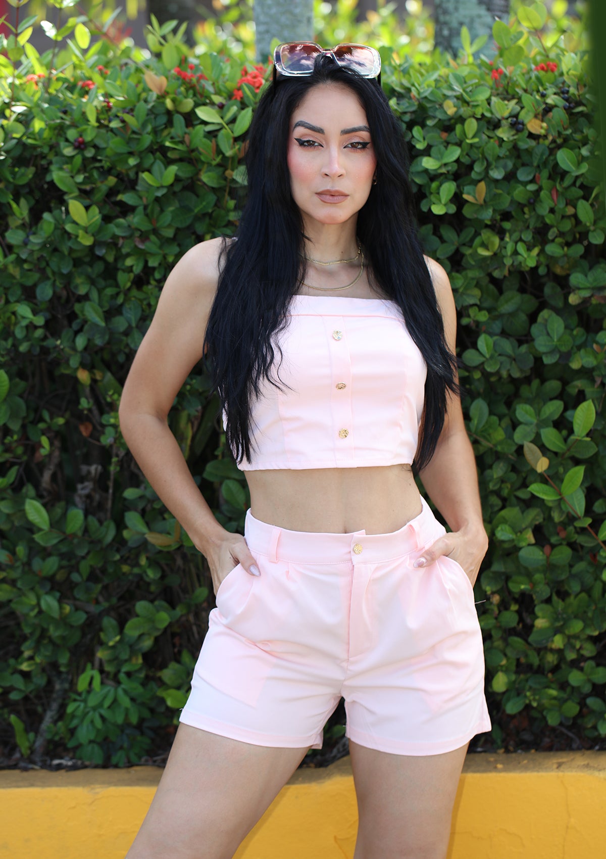 RD-1637 Pink Set Crop y Short de Mujer