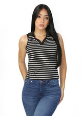 RUFF-356 Black & White Stripes Blusa de Mujer