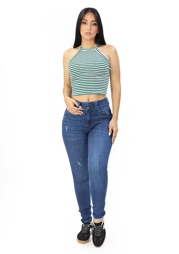 SC-21467 Medium Denim Skinny Jean Long by Scarcha