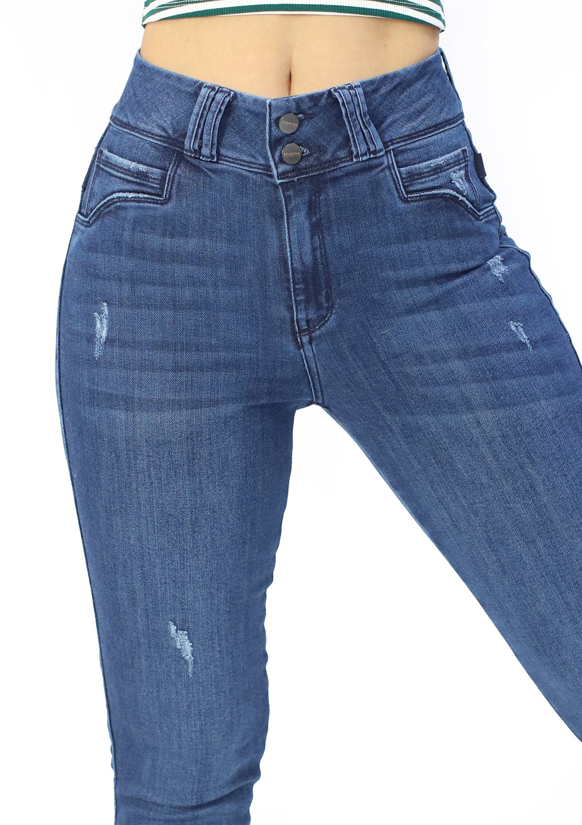 SC-21467 Medium Denim Skinny Jean Long by Scarcha