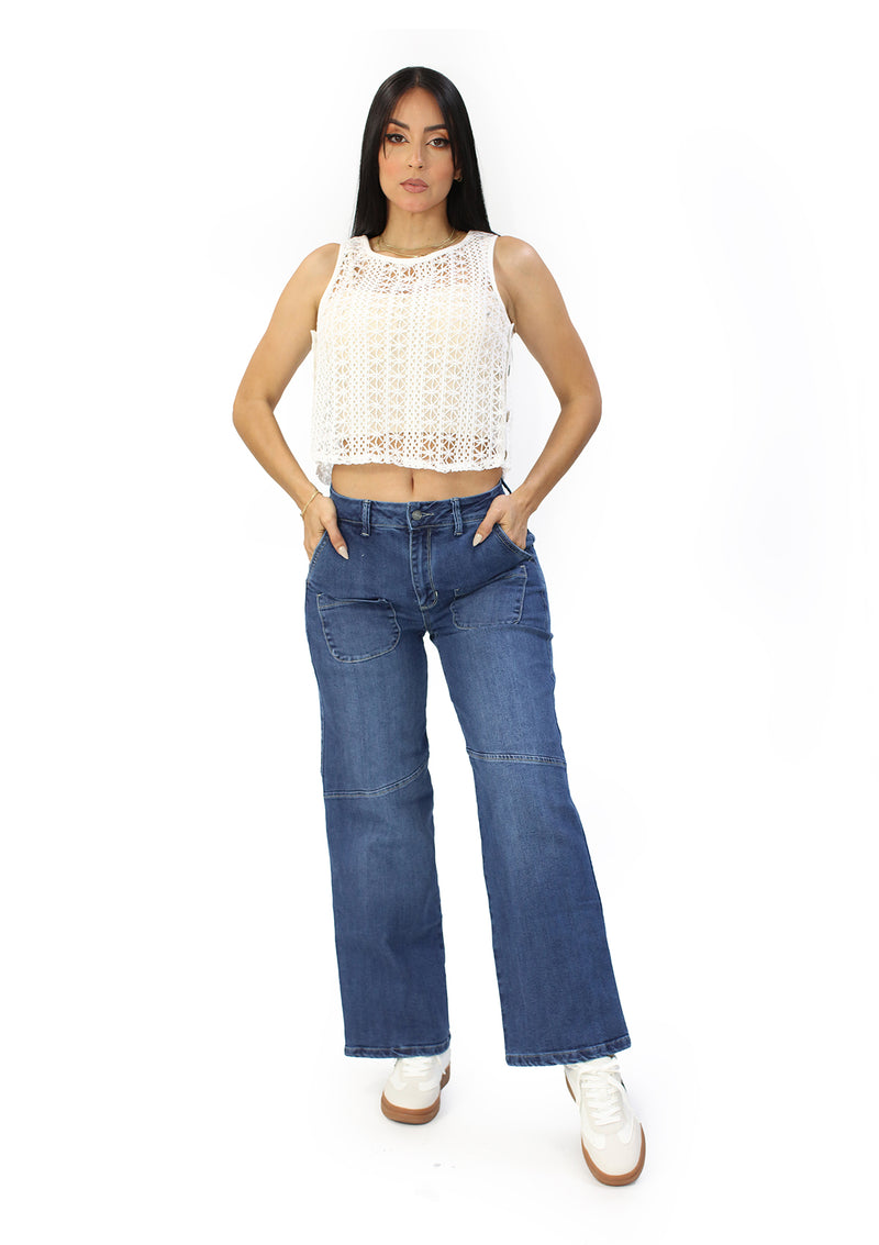 SC-21482 Medium Denim Straight Fit Jean by Scarcha