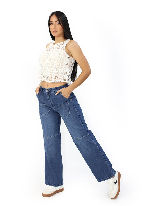 SC-21482 Medium Denim Straight Fit Jean by Scarcha