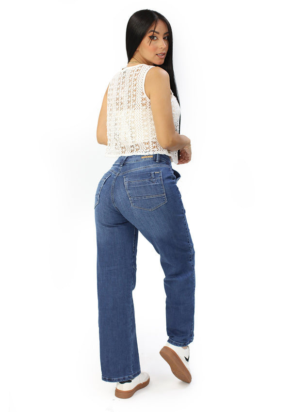 SC-21482 Medium Denim Straight Fit Jean by Scarcha