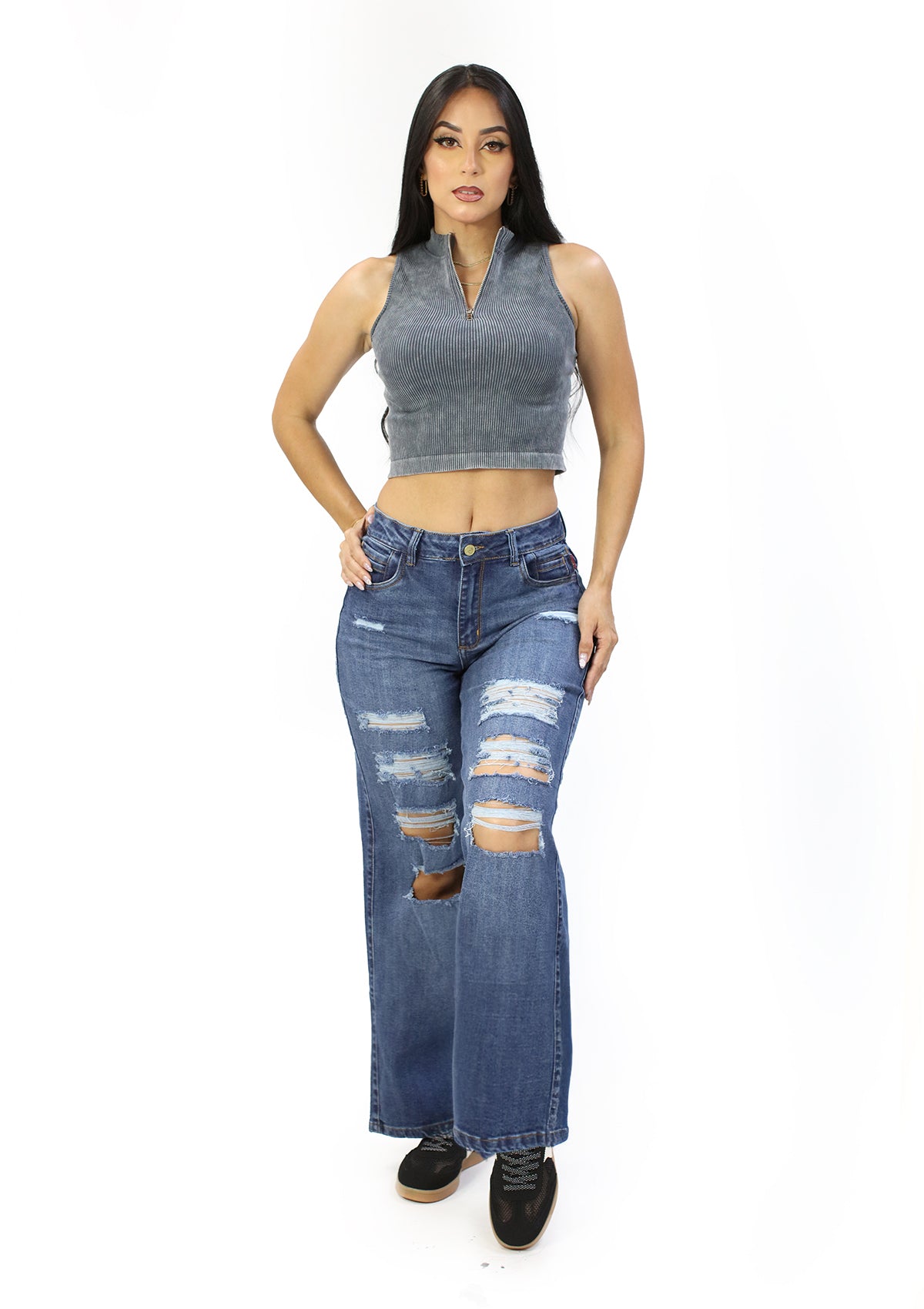 SC-21496 Medium Denim Straight Fit Petite Jean by Scarcha