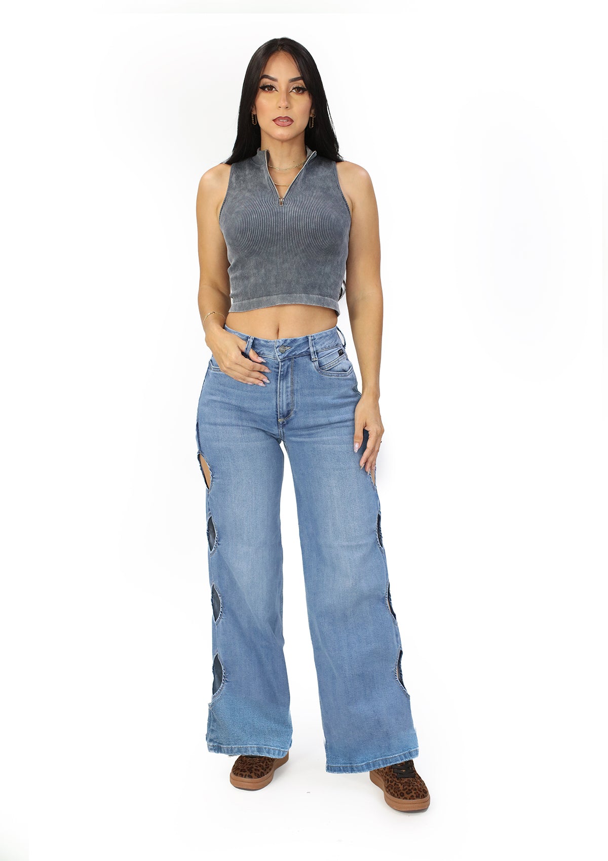 SC-21497 Light  Denim Wide Leg Jean by Scarcha