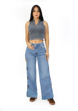 SC-21497 Medium Denim Wide Leg Jean by Scarcha