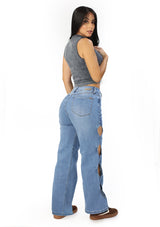 SC-21497 Medium Denim Wide Leg Jean by Scarcha