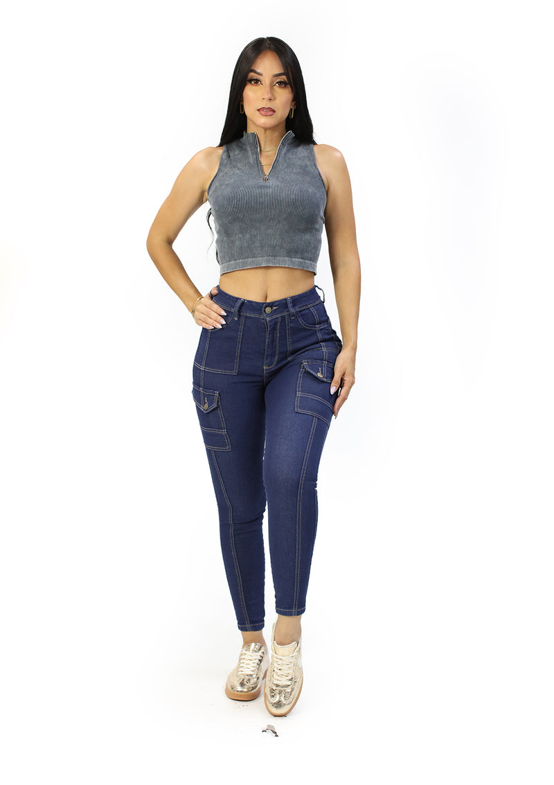 SC-21505 Dark Denim Tobillero Jean by Scarcha