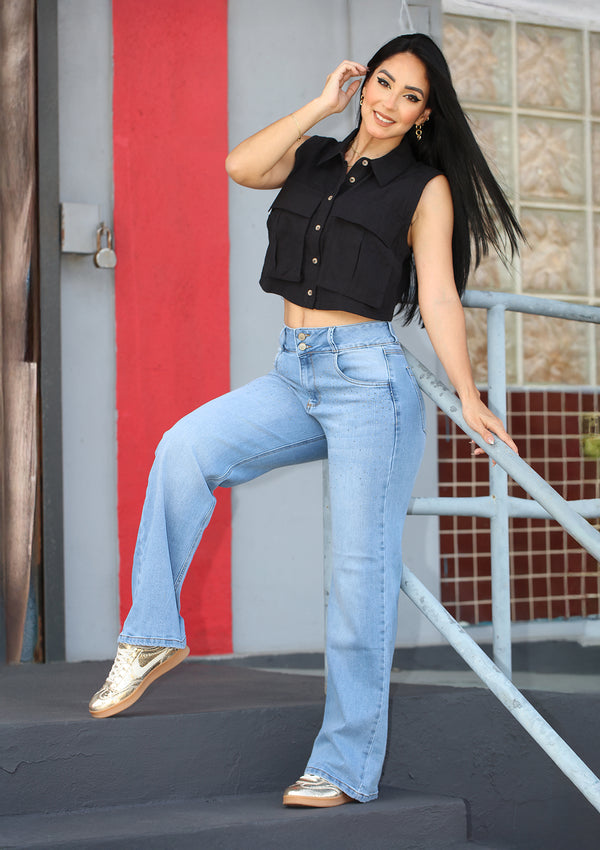 SC-21528 Light Denim Straight Fit Jean by Scarcha