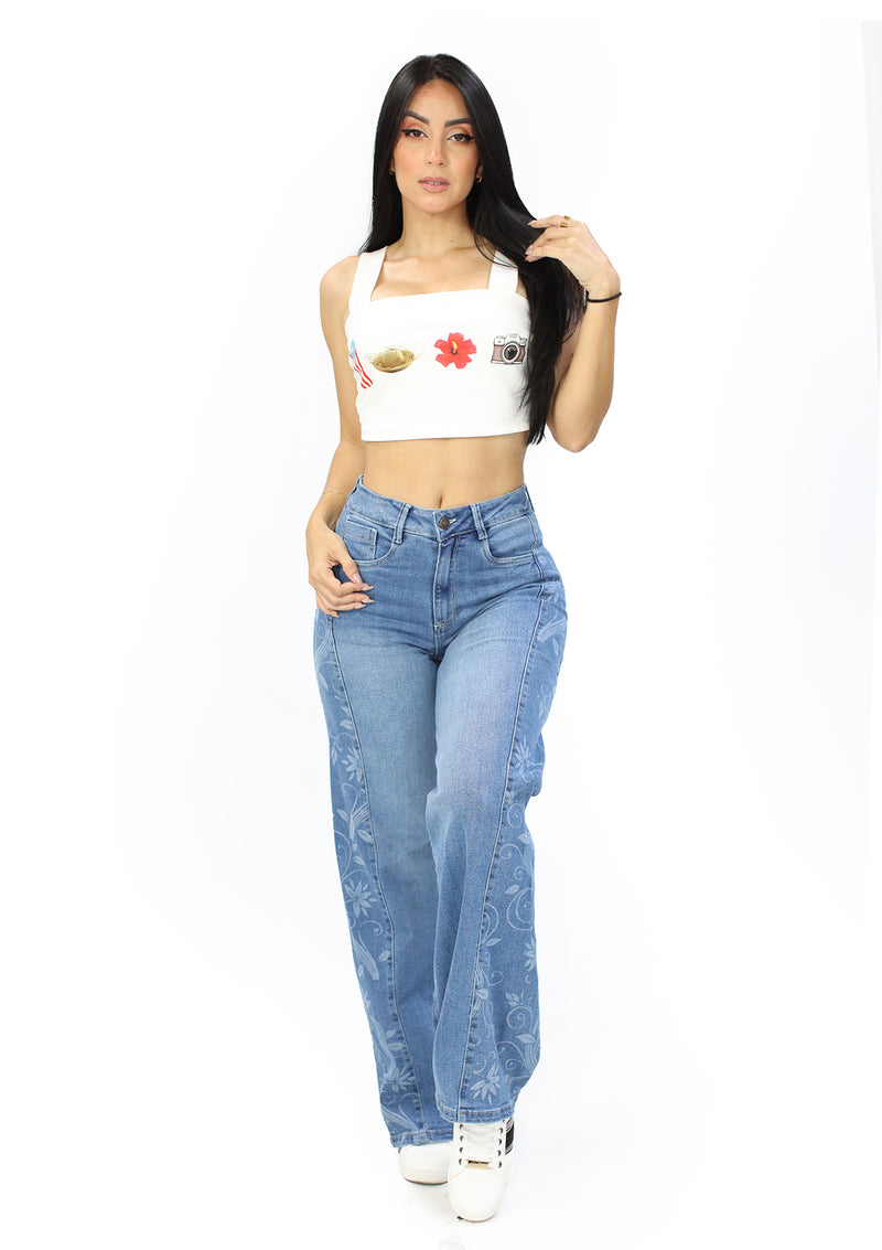 SC-21531 Light Denim Wide Leg Jean by Scarcha