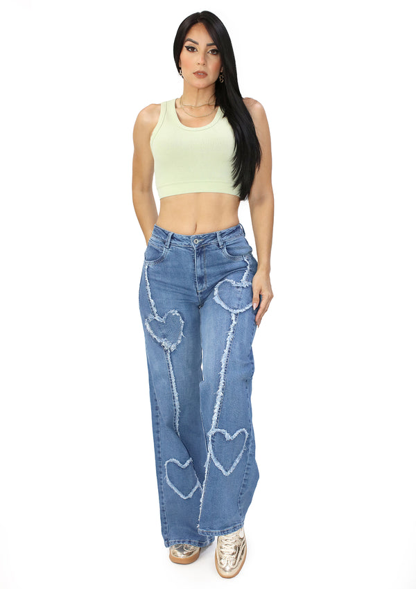SC-21539 Medium Denim Wide Leg Jean by Scarcha