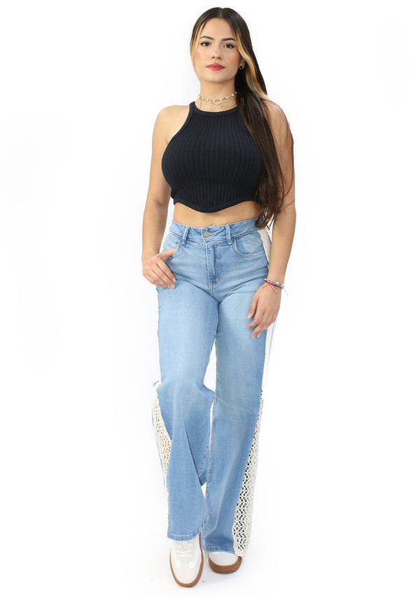 SC-21545 Light Denim Wide Leg Jean by Scarcha
