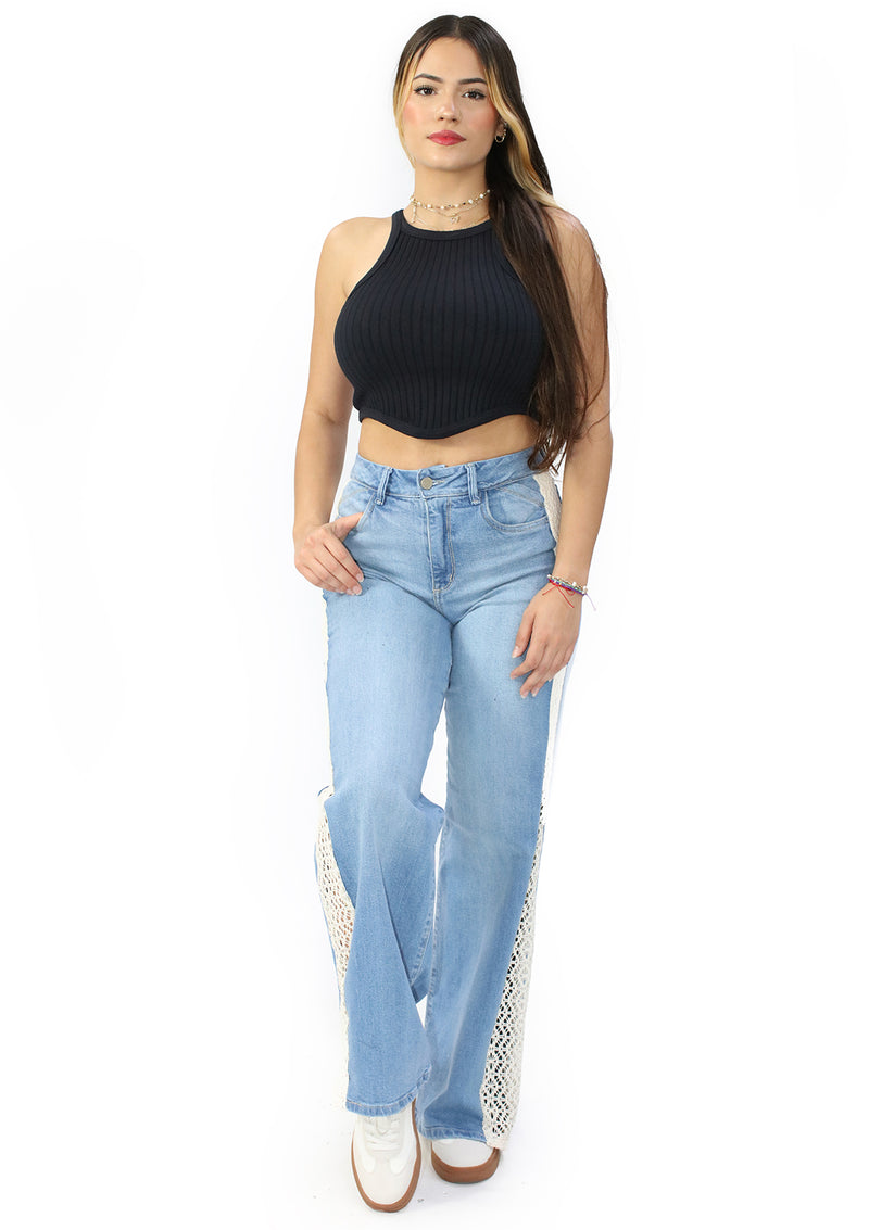 SC-21545 Light Denim Wide Leg Jean by Scarcha