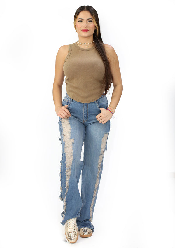 SC-21550 Light Denim Wide Leg Jean by Scarcha