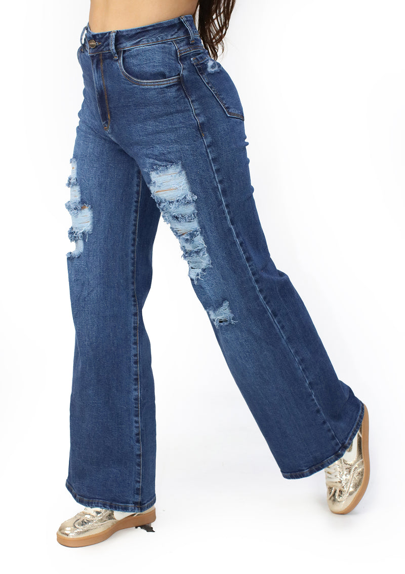 SC-21552 Medium Denim Wide Leg Jean by Scarcha