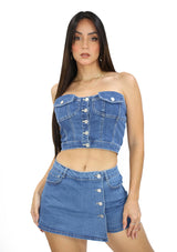 SM10273TN Medium Denim Crop Top de Mujer