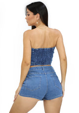 SM10273TN Medium Denim Crop Top de Mujer