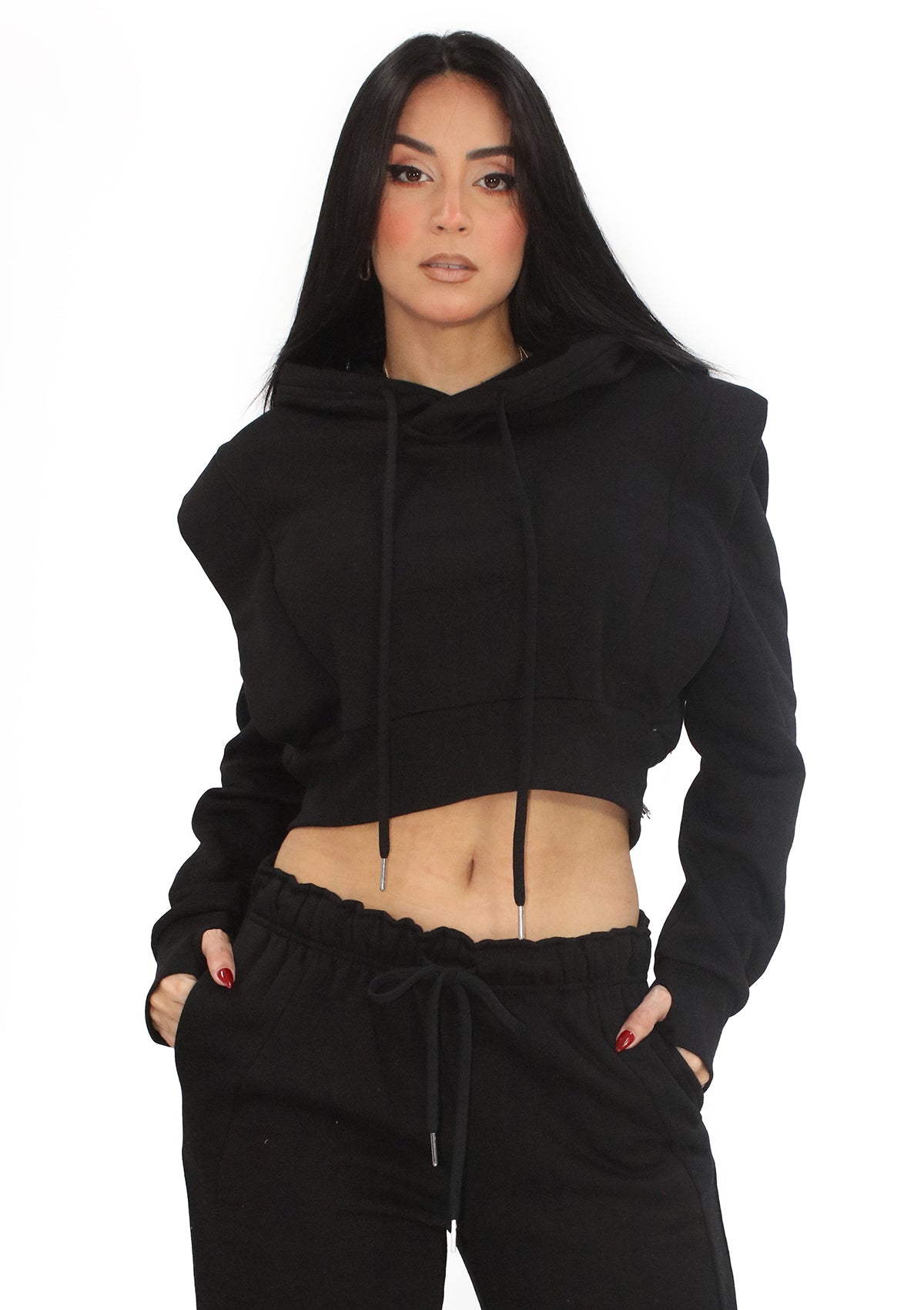 SM-10319-TN Black Hoodie Jacket de Mujer