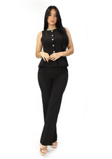 SM-3781N-SET Black Set Vest y Pantalon de Mujer