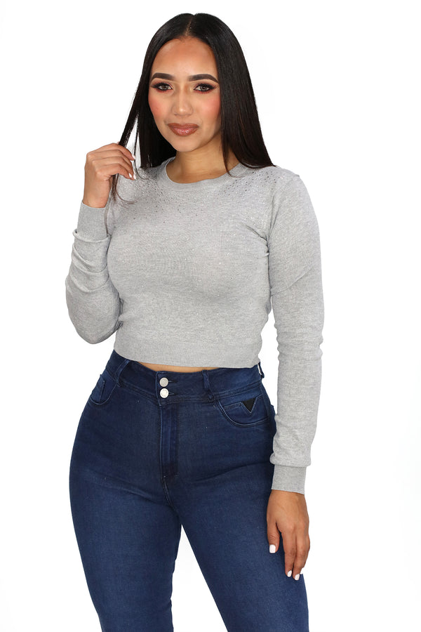 SM-90193-WH Grey Sweatshirt de Mujer