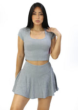 SU-HKS-104 Light Grey Set Falda Pantalon de Mujer
