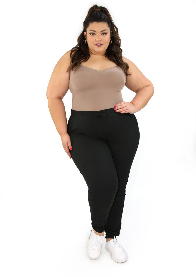 SU-JK-SOLID-PLUS Black Pantalon Jogger de Mujer Plus Size