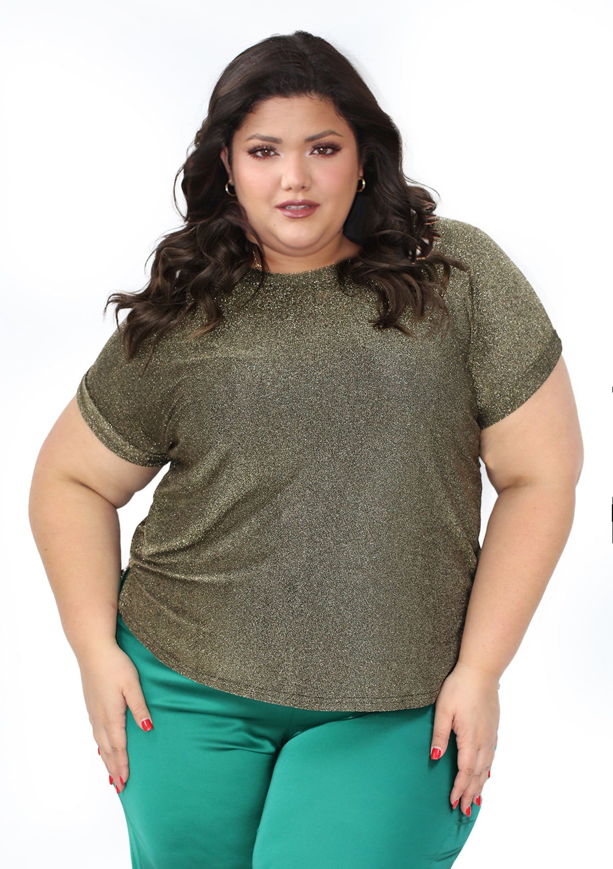 TA-T-0327 Gold Metalic Blusa Plus de Mujer