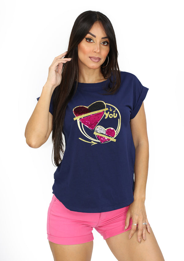 TATA126 Navy Heart Blusa de Mujer