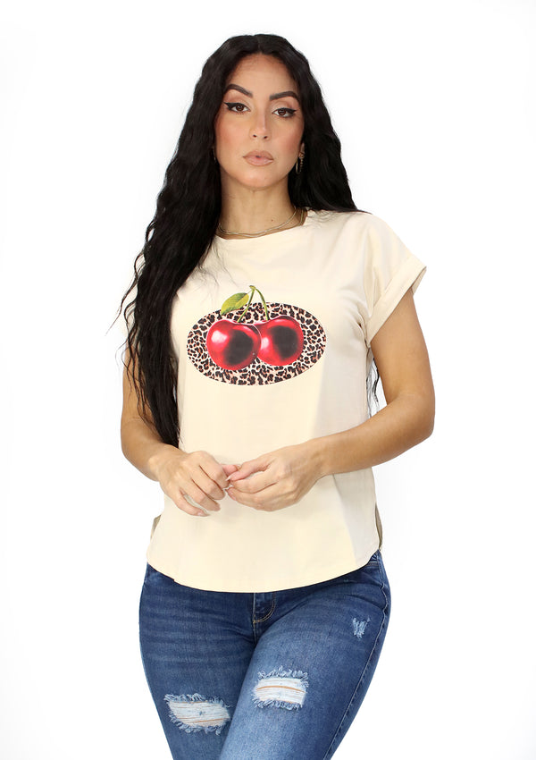 TA-TA-216 Beige Cherry Blusa Plus de Mujer